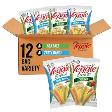 Sensible Portions Veggie Straws Multi-Pack, Sea Salt & Zesty Ranch, Kid Snacks, Veggie Snacks, 0.75 oz Bag (Pack of 12)