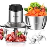 Food Processor, Meat Grinder Vegetable Chopper for Home Use, Sovyime Small Food Chopper with 2 Bowls(8 Cup) & 2 Bi-Level Blades. 350W Electric Meat Chopper for Onion, Baby Food, Garlic, Nuts, Fruit