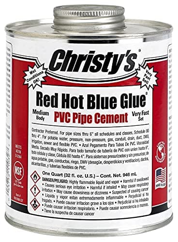 Christy's Red Hot Blue Glue PVC Cement - Medium Body, Very Fast Set, Low-VOC, 1 Quart (32 fl oz)