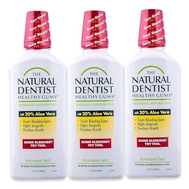 The Natural Dentist Healthy Gums Antigingivitis/Antiplaque Rinse, Adults 12 & Up, Gingivitis Mouthwash for Bleeding Gums, Safe for Chemo Patients, Aloe Vera, Alcohol-free, Three 16.9 fl oz bottles