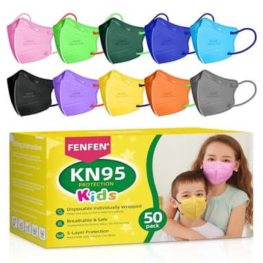 Kids KN95 Face Mask Disposable - 50 Pack KN95 Kid Masks Children Small Size Kids Breathable KN95 Mask Mascaras KN95 Para Niños