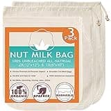 Nut Milk Bag Cloth Strainer for Food, 3 Pack 12" (2 of 12"X12" + 1 of 10") Organic Reusable Kitchen Premium Fine Mesh Cheesecloth, Sprouting, Juicing