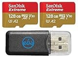 SanDisk MicroSDXC Extreme 128GB Memory Card (2 Pack) Compatible with DJI Mini 3, DJI Mini 3 pro, DJI RC (SDSQXA1-128G-GN6MN) UHS-I V30 A2 Bundle with 1 Everything But Stromboli Micro SD Card Reader