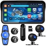 WEUASTE 6.25" Portable Motorcycle DVR with Dual 1080P HD Dash Cameras, Motorcycle TPMS, Wireless Apple CarPlay & Android Auto, Wire Control, Dual Bluetooth, 128G TF Card, IP67 Waterproof, Support Siri