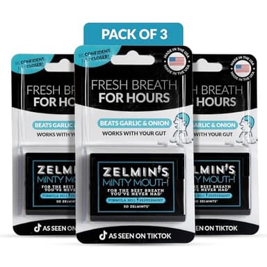 Zelmin's Minty Mouth Breath Freshener - (3 Pack) Long Lasting Bad Breath Treatment for Adults, Instant Freshness Helps with Dry Mouth, Natural Breath Mints for Travel, Alcohol-Free, Keto, Gluten-Free
