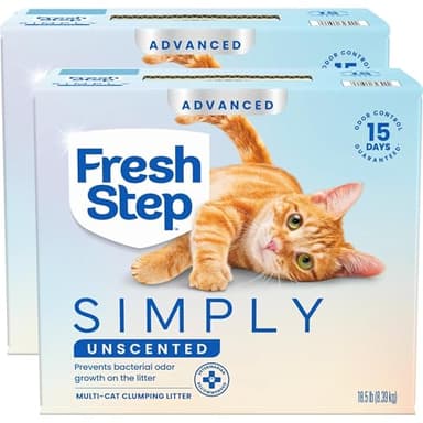 Fresh Step Advanced Simply Unscented Multi Cat Clumping Cat Litter, Low Dust, Odor Control with Activated Charcoal Tech, Compatible in Automatic Litter Boxes, 37 lbs. (2 x 18.5 lb.)