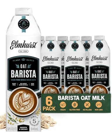 Elmhurst 1925 Oat Milk Barista Edition – 32oz (6-Pack) Plant-Based, Vegan, Dairy-Free, Kosher, Gluten-Free, Non-GMO, Froths for Lattes & Iced Coffee, 20g Whole Grains per Serving, Simple Ingredients