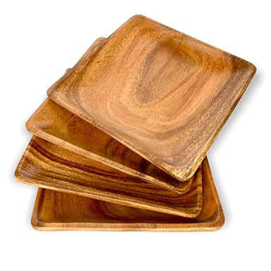 WRIGHTMART Wooden Plates Set of 4 – 8” Square Acacia Wood Plates, Rustic Salad, Side Dish, and Dessert Dinnerware for Snacks, Appetizers, or Wooden Chargers