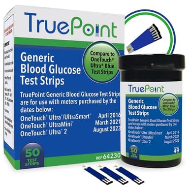 TruePoint Blood Glucose Test Strips – 50 Count – Compatible with Ultra, Ultra2, UltraMini & UltraSmart Meters – Glucose Strips for Blood Testing for Home Use