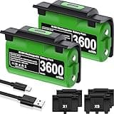 EXTREMECOOL Rechargeable Xbox Controller Battery Pack for Xbox Series X|S/One S|X/One Elite Controllers, Xbox Play and Charge Kit Incl. 2x3600mWh X-1 Batteries, 4x Battery Covers, USB C Charging Cable