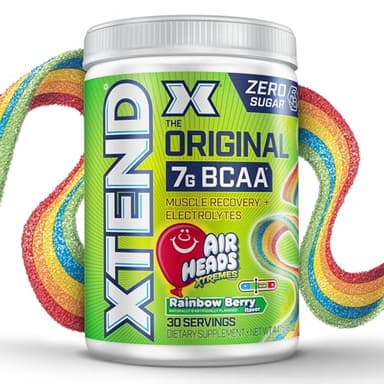 Xtend Original BCAA Powder, 7g BCAAs and 2.5g L-Glutamine for Muscle Recovery, Hydration, and Lean Muscle, Sugar Free Intra and Post Workout Drink, Airheads Xtreme Rainbow Berry, 30 Servings