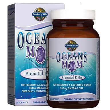 Garden of Life Oceans Mom Prenatal Fish Oil DHA, Omega 3 Supplement - Strawberry, 350mg Prenatal DHA Pregnancy Fish Oil Support for Mamas, Babys Brain & Eye Development, 30 Small Softgels