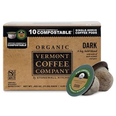 Vermont Coffee Company, Organic Dark Roast Coffee, K-Cup Single-Serve Compostable Coffee Pods, 10CT, Made in the USA