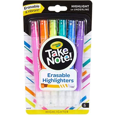Crayola Take Note Erasable Highlighters, Cool School Supplies, Chisel Tip Markers, 6 Count, Pack of 2