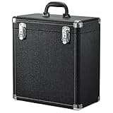 Hododou Vinyl Record Storage Case LP Album Collection Display Box Water Resistant Vinyl Record Organizer Storage Holds 32 Valuable Records 7/10/12 Inch Collapsible Storage Crate with Mesh Bag, Black