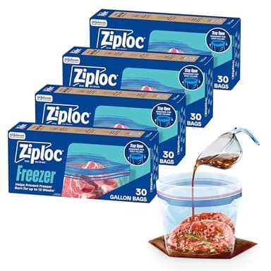 Ziploc Gallon Food Storage Freezer Bags, 120ct Total, Stand-Up Bottom, Easy to Fill, 30 Count, 4 Pack (Packaging May Vary)