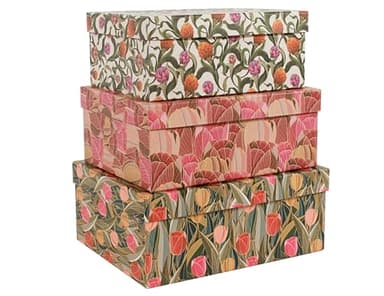 MIZFRUZZY 3-Piece Decorative Storage Boxes with Lids, Tulip Design, Vintage Floral, Cardboard Paperboard Keepsake box Set, Photo Storage Box for Memory, Home Decor, Modern Decoration Organizer