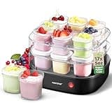 Nutrichef 17 Cup Automatic Yogurt Maker | Includes 17 - 5 oz Reusable Cups with Lids & Yogurt Rack for Instant Storage | Makes Up to 85 OZ of Yogurt | Greek Yogurt Maker | Space Saving design | Black