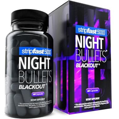 stripfast5000 Weight Management Support + Relaxation Capsules, Stimulant-Free for Women & Men, Night Bullets Blackout