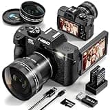 48MP Digital Cameras for Photography with WiFi & App Control,4K Autofocus Vlogging Camera for YouTube with 16X Zoom, Anti-Shake, 32GB TF Card, Dual Batteries, 52mm Wide Angle & Macro Lens