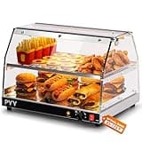 PYY Commercial Food Warmer Display - 2-Tier Countertop Food Warmer with LED Lighting, Adjustable Shelf Pastry Disaplay Case Pretzel Warmer Machine for Hamburger, Pizza, Bread, Fried Chicken
