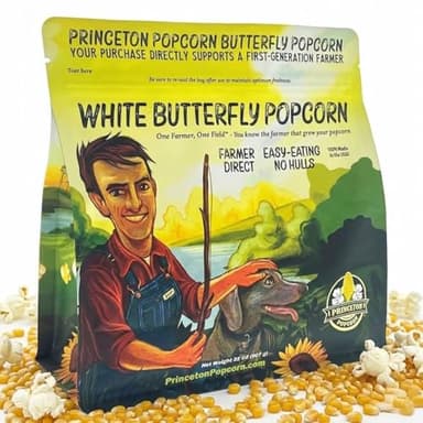 Farmer Direct Baby White Popcorn Kernels - Tender Hulless 2lb Bag - Freshness for Oil, Microwave, or Air Popper - Easy Eating, Delicious White Butterfly Flavor Princeton Farmer Bob's