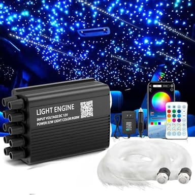 Dual Port 32W Twinkle Meteor 2 in 1 Starlight Headliner Light Kit with 1200pcs 9.8ft Fiber Optical Cable RGBW Light Source Sound Activated APP/Remote Control for Car/Home/Party