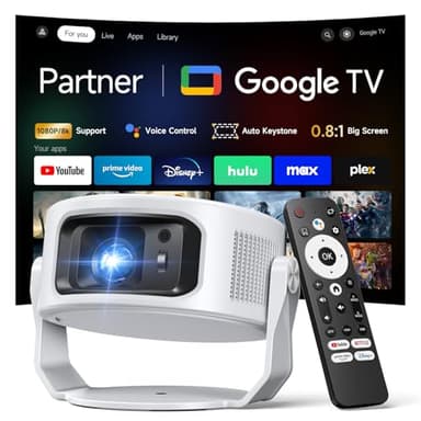 Philoent【Google TV Included】Smart Mini Projector, Ultra Short Throw for Big Screen in Small Room, Auto Keystone Portable Proyector with WiFi Bluetooth, Support 4K Movie – Home Theater Bedroom Outdoor