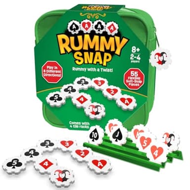 Rummy Strategy Game for Adults, Family, and Kids, Includes Full Size Snap Tiles, Racks, and Storage Travel Bag, Fun for Ages 8+, 2-4 Players