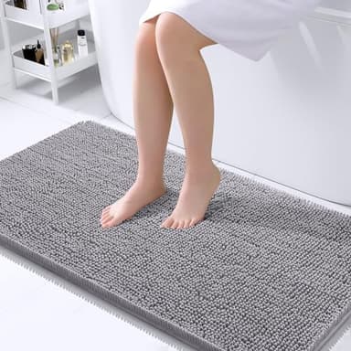 OLANLY Bathroom Rugs 40x24, Extra Soft Absorbent Chenille Bath Rugs, Rubber Backing Quick Dry, Machine Washable Bath Mats for Bathroom Floor, Tub and Shower, Home Decor Accessories, Grey