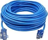 Clear Power 100 ft Extreme Cold Weather Outdoor Extension Cord, Lighted End, 16/3 SJTW, Works down to -50°C, Power Indicator Light, 3-Prong Grounded Plug, Blue, DCOC-0075-DC