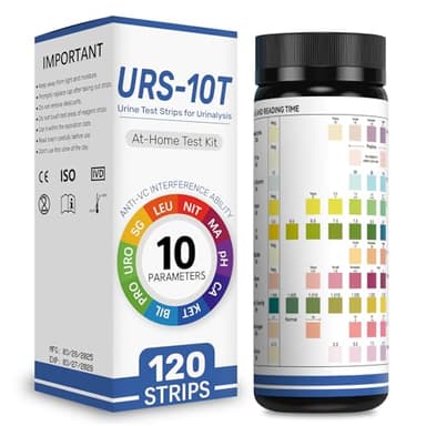 10-in-1 Urine Test Strips for Urinalysis – Full Panel Urinalysis Test Strips for Protein, Nitrite, Leukocytes, pH, Kidney and Liver Function (120 Strips)