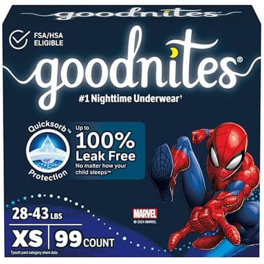 Goodnites Nighttime Bedwetting Underwear, Boys' XS (28-43 lb.), 99 Ct (3 Packs of 33), Packaging May Vary