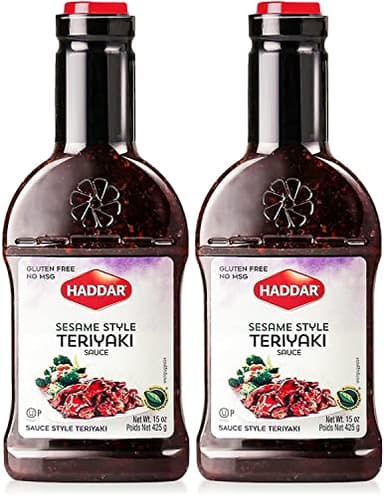 Haddar Sesame Style Sweet Teriyaki Sauce Marinade, 15oz (2 Pack) | No High Fructose Corn Syrup, Low Sodium, No MSG, Gluten Free, Soy Free | Great for Marinades & Dipping | Kosher (Including Passover)