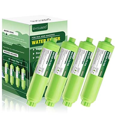 RVGUARD Inline RV Water Filter, Reduces Odors, Bad Taste, Rust, Chlorine, Ideal for RV and Marine use, 4 Pack