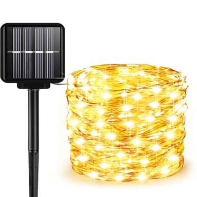 ALENEY Solar String Lights Outdoor, 33 Feet 100 LEDs 8 Modes Solar Fairy Lights for Outside, Waterproof Outdoor Light for Patio Yard Christmas Tree Halloween Wedding Party Decorations, Warm White