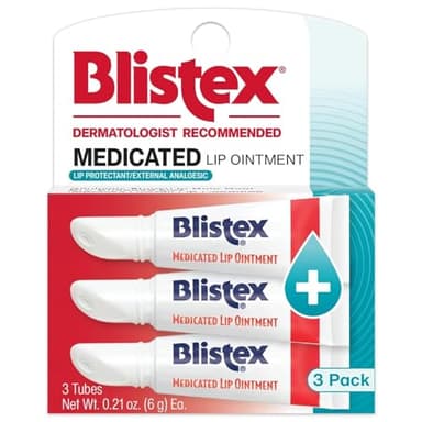 Blistex Medicated Lip Ointment, 0.21 Ounce Tube, Relieves Cold Sores & Helps Heal Dry Chapped Lips, Pain Relief from Lip Sores & Blisters, Healing Ointment, 3 Count(1 Pack)