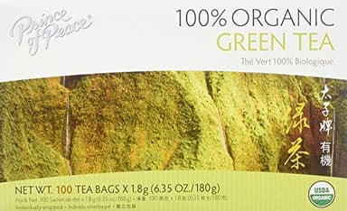 Prince of Peace Organic Green Tea, 100 Tea Bags – 100% Organic Green Tea – Unsweetened Green Tea – Lower Caffeine Alternative to Coffee – Herbal Health Benefits