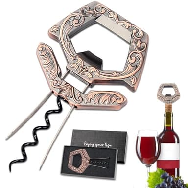 Ah So Wine Opener for Vintage Bottles, 3 in 1 Old Bottle Opener, Two Prong Cork Remover with Beer Bottle Opener, for Connoisseurs & Collectors to Uncork (Copper)