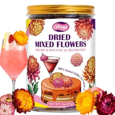 Edible Mixed Color Dried Flowers, 50–60 Pcs Food Grade Edible Flowers, Natural Dreid Flowers for Garnishing Cocktails, Cake Decorations, Drink Botanicals, Tea Infusions and DIY Crafts (2 oz)