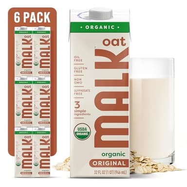 MALK Oat Milk (32oz, Pack of 6) Original Shelf Stable Organic Oat Milk, Non GMO, Dairy Free, Vegan, Plant Based, No Gums or Fillers - Barista Malk Oatmilk for Smoothies, Cereal, Creamy Lattes & Coffee