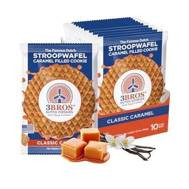 3Bros Stroopwafels — Authentic Dutch Caramel Waffle Cookies, 10 Individually Wrapped Snacks, Soft-Baked with Real Butter & Brown Sugar Caramel, Family Bakery in Georgia, USA