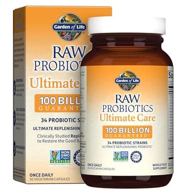 Garden of Life Raw Probiotics Ultimate Care - 100 Billion CFU - Dietary Supplement for Gut Health Support - For Women & Men - 30 Vegetarian Capsules