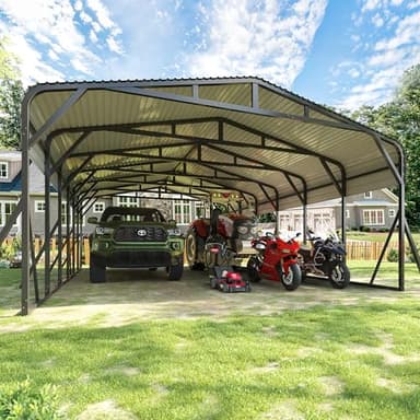 AirWire Carport Canopy 20’X30’ Heavy Duty Car Port Galvanized Steel Roof, Reinforced Stable Triangle Frame for Snowy Windy Metal Carports Enhanced Base Car Tent for Car,RV,Pickup,Boat,Truck,Tractor