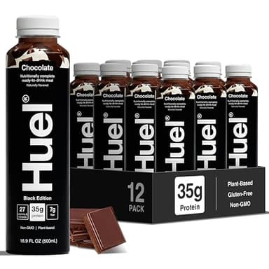 Huel Black Edition Ready-to-Drink, Chocolate Meal Replacement Drink, 35g High Protein, 27 Vitamins and Minerals, Vegan, Gluten Free, Plant Based, High Fiber, Low Sugar, 16.9 Fl Oz (12 Pack)