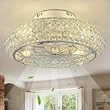 XUDOM Caged Crystal Ceiling Fans with Lights and Remote,20" Flush Mount Low Profile Ceiling Fan with Light,6 Speed Enclosed Ceiling Fan with Reversible Motor for Bedroom Kitchen Living Room
