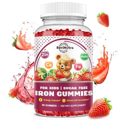 Iron Supplement Gummies for Kids - with Calcium, Zinc, Kids Multivitamin with Iron Gummies - Immune Support, Blood Builder & Energy Support for Iron Deficiency, Anemia, Vegan - 60 Count