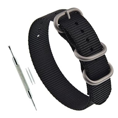 MZBUTIQ 20mm Black Men's Nylon Watch Strap One Piece Watch Bands Replacement Matte Buckle 3 Ring