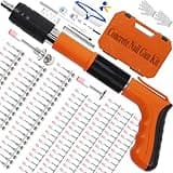 DLronwey Concrete Nail Gun Kit with 120pcs Nails,5 Speed Adjustable Manual Mini Steel Nail Gun,Portable Nailer Gun, Wood working and Decoration- Built in Air Nailer for Red Brick Walls(Orange）