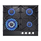 Gas Stove Top 24 inch Eascookchef,24 inch Gas Cooktop 4 Burner,Gas Stove Top NG/LPG Convertible,Black Tempered Glass Dual Burners Propane Cooktop with Thermocouple Protection,Bulit-in Gas Hob